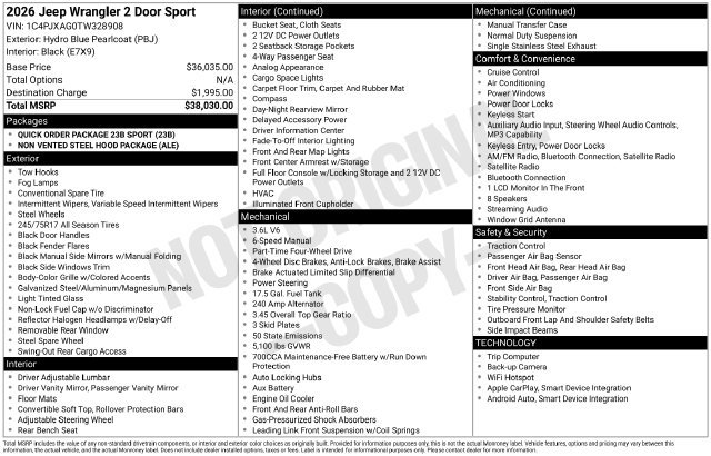 New 2026 Jeep Wrangler Sport AWD/4WD image 31