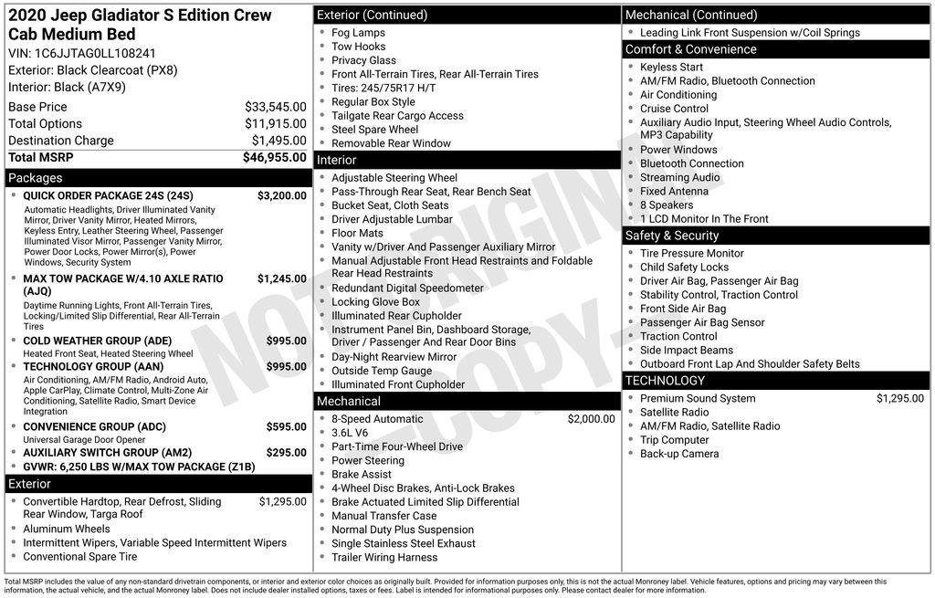 Used 2020 Jeep Gladiator Sport w/ Quick Order Package 24S image 6