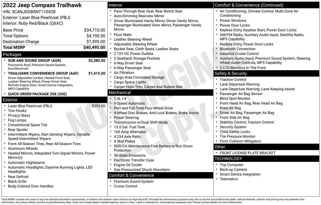 Used 2022 Jeep Compass Trailhawk w/ Sun and Sound Group image 44