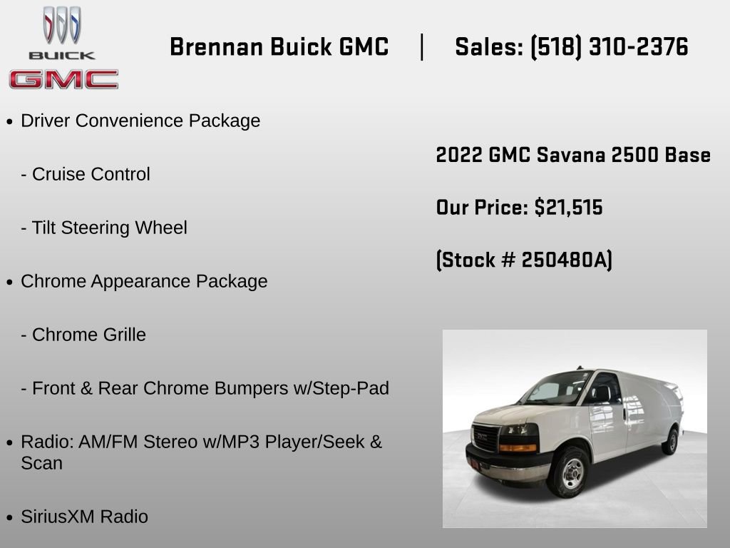 Certified 2022 GMC Savana 2500 Extended w/ Driver Convenience Package RWD image 6