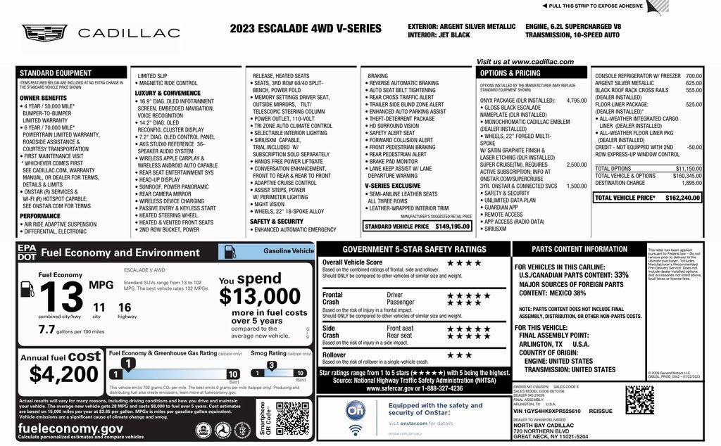 Used 2023 Cadillac Escalade V w/ LPO, ONYX Package image 26