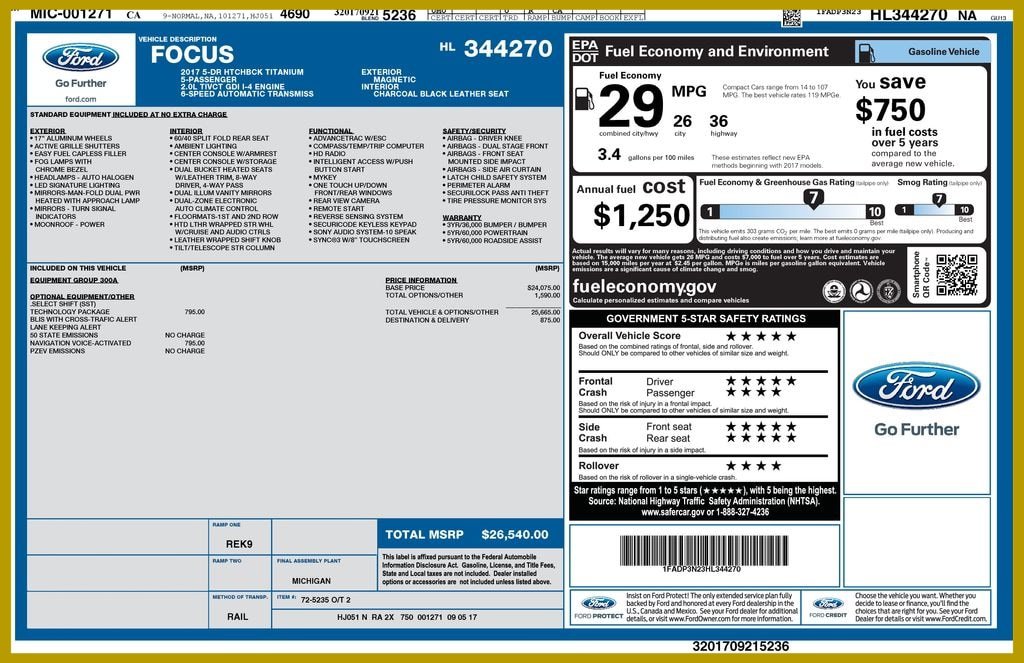 Used 2017 Ford Focus Titanium w/ Titanium Technology Package FWD image 1