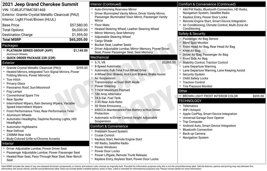 Certified 2021 Jeep Grand Cherokee Summit w/ Platinum Series Group image 5