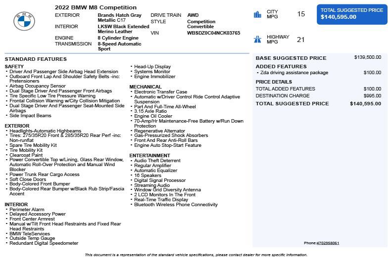 Used 2022 BMW M8 Competition w/ Driving Assistance Package AWD/4WD image 3