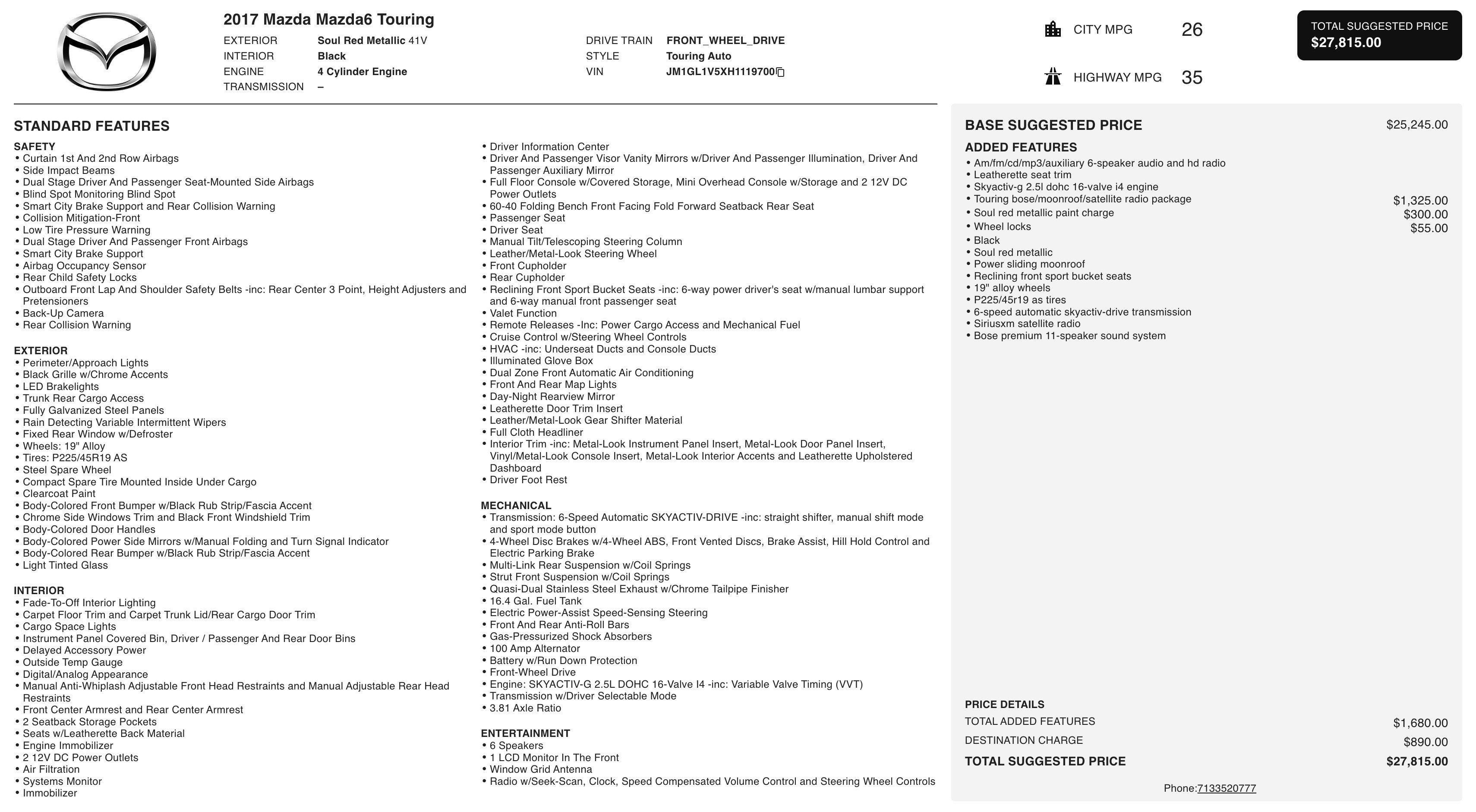 Used 2017 MAZDA MAZDA6 Touring image 4