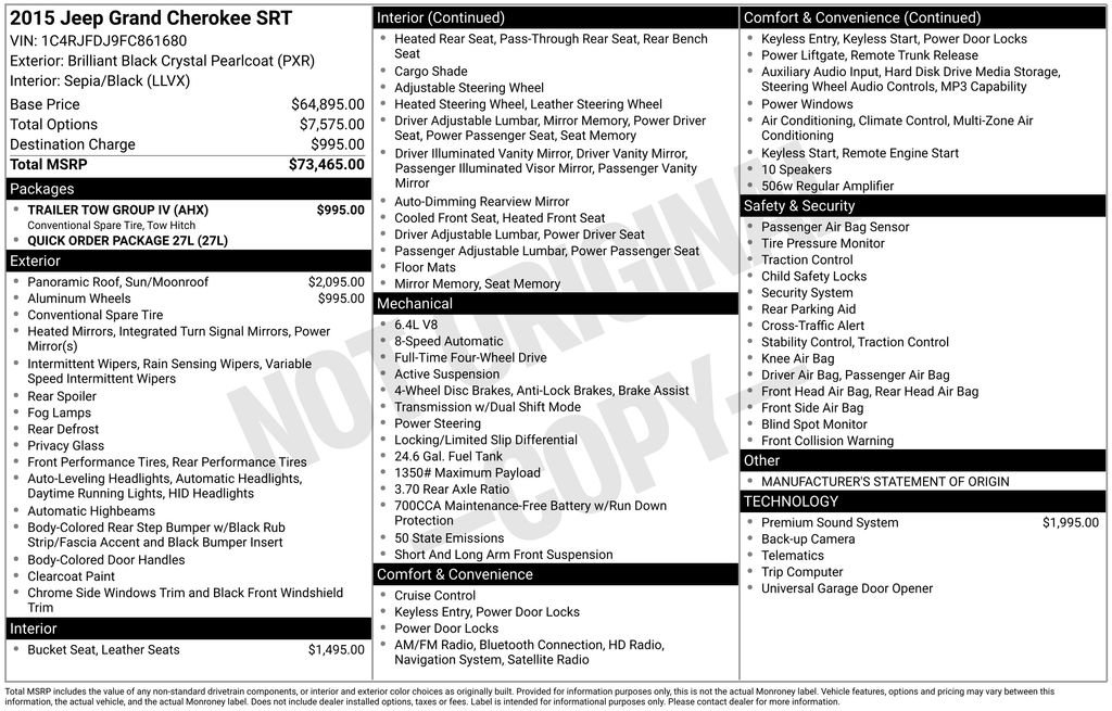 Used 2015 Jeep Grand Cherokee SRT w/ Trailer Tow Group IV image 6