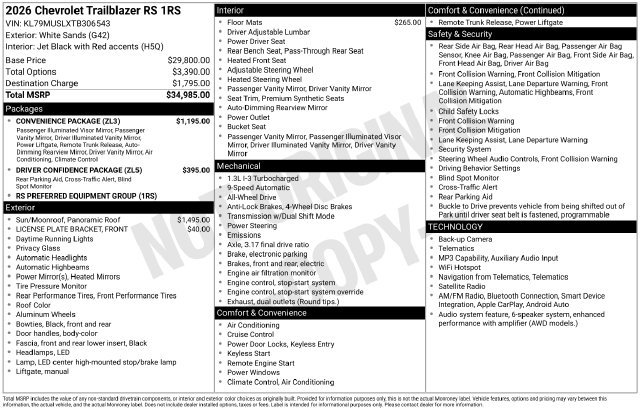 New 2026 Chevrolet TrailBlazer RS w/ Convenience Package AWD/4WD image 2