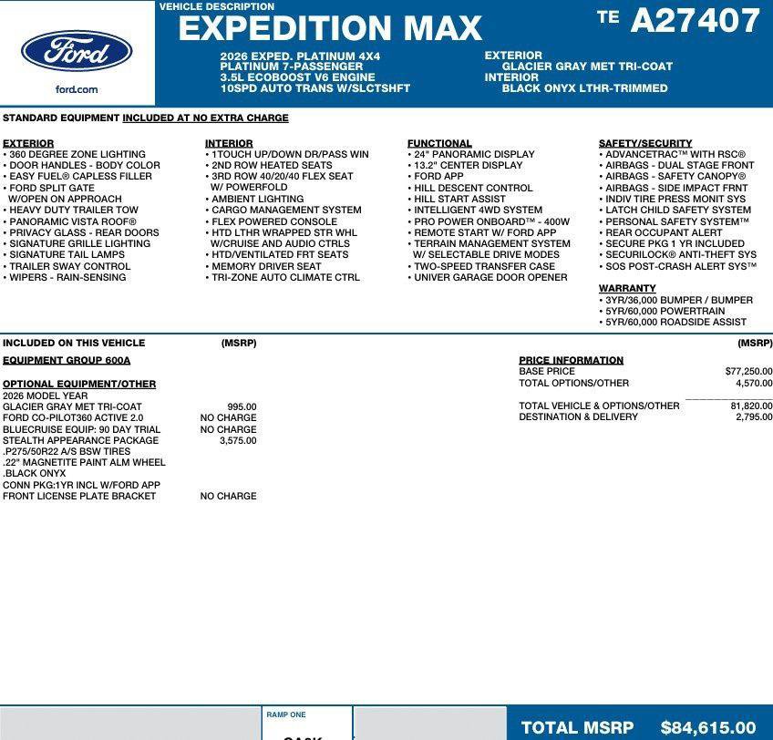 New 2026 Ford Expedition Max Platinum w/ Stealth Appearance Package image 2
