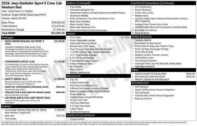 New 2026 Jeep Gladiator Sport AWD/4WD image 49