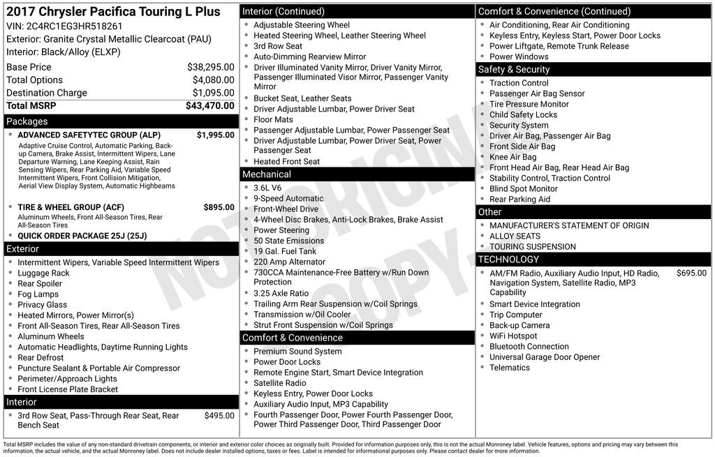 Used 2017 Chrysler Pacifica Touring-L Plus w/ Advanced Safetytec Group FWD image 4