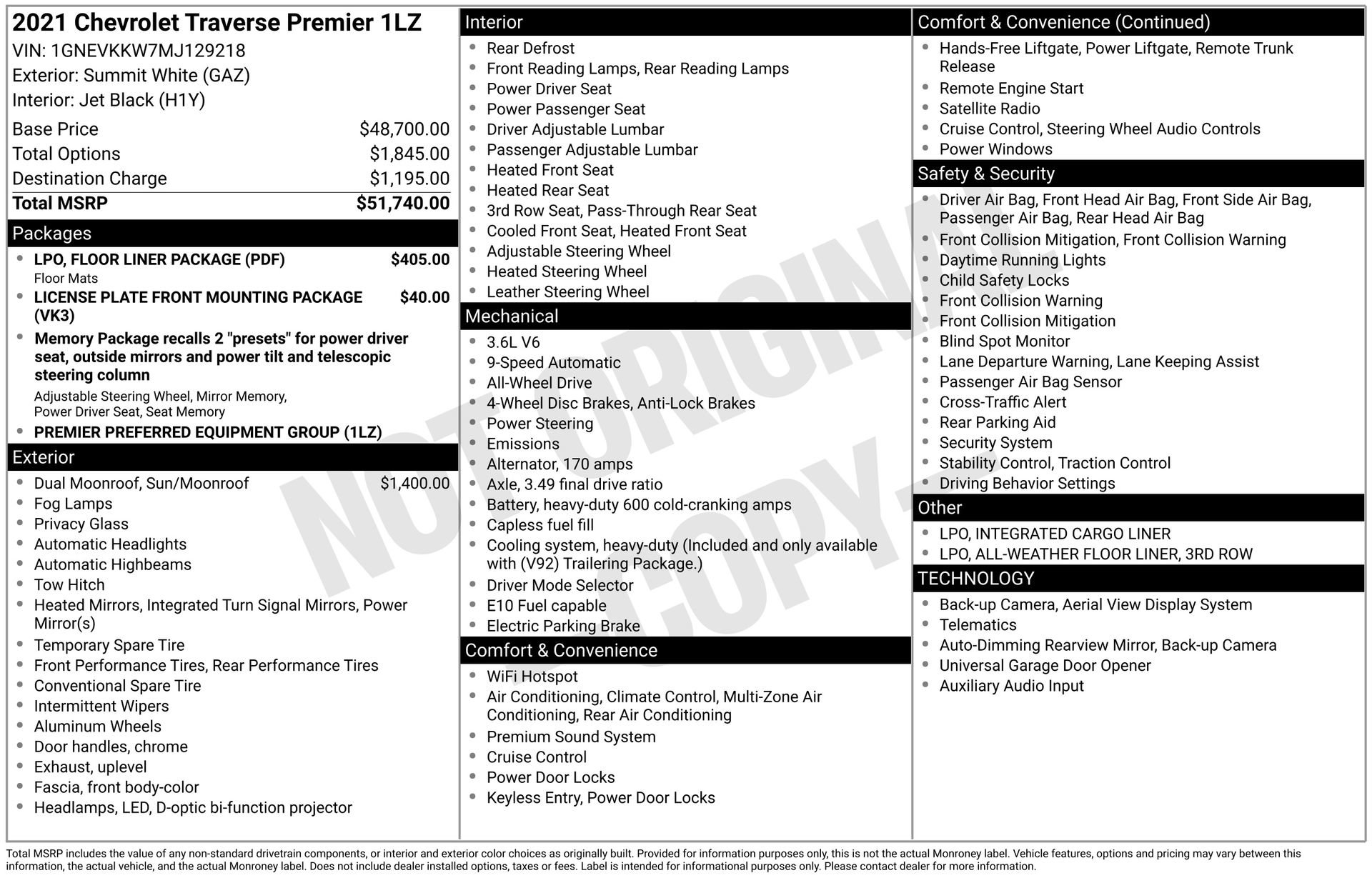 Used 2021 Chevrolet Traverse Premier w/ LPO, Floor Liner Package image 3