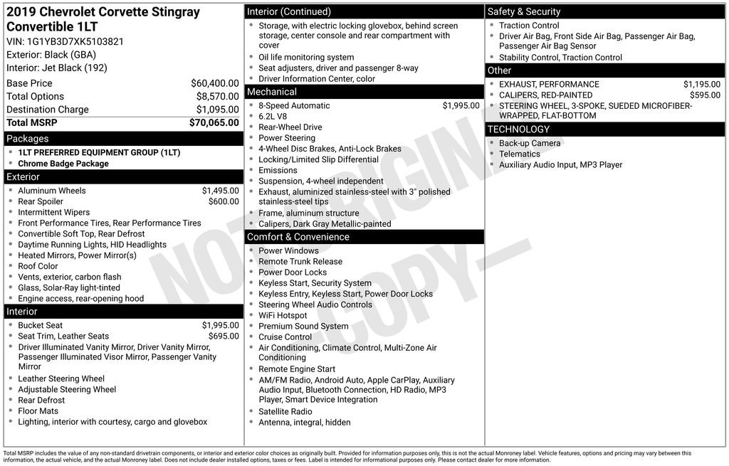 Used 2019 Chevrolet Corvette Stingray Convertible w/ 1LT image 3