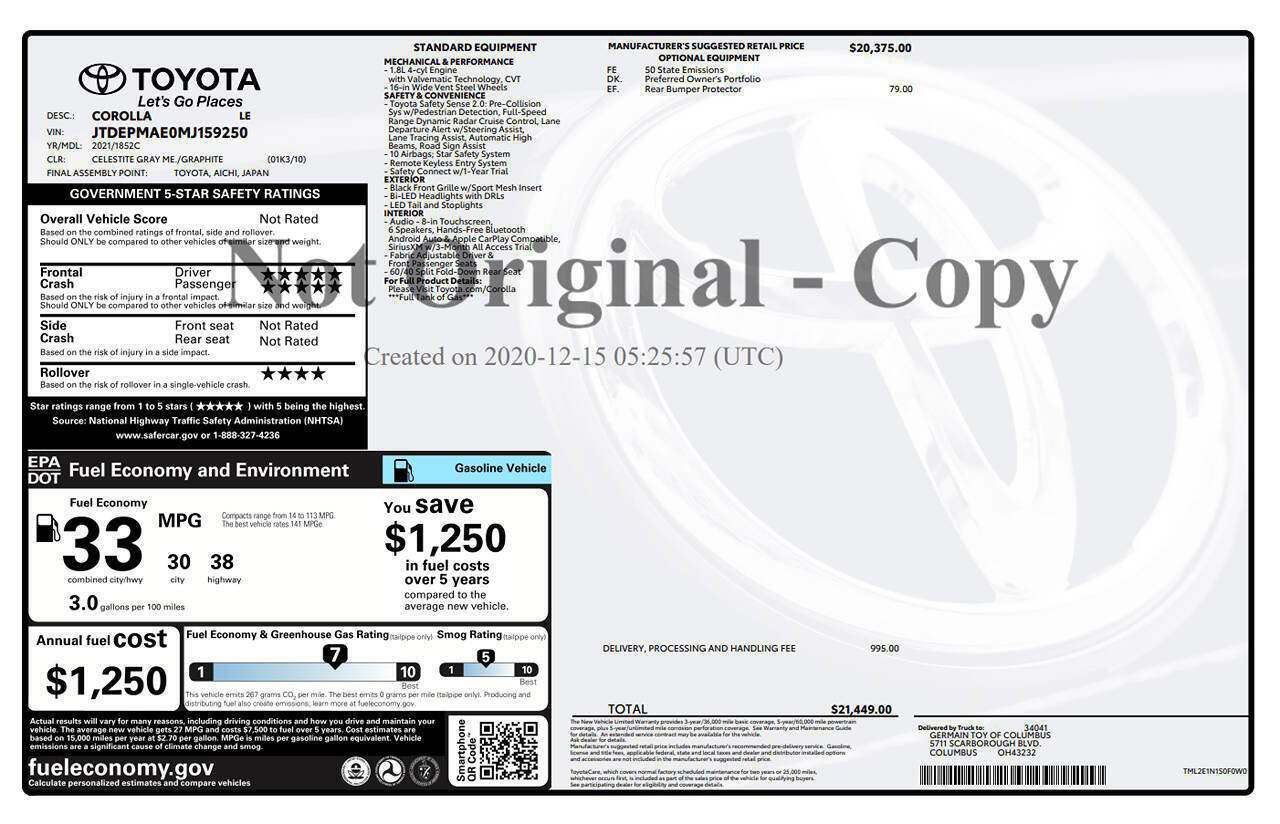 Used 2021 Toyota Corolla LE FWD image 3