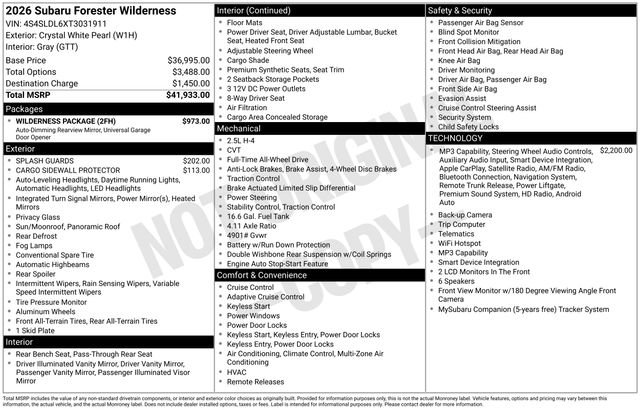 Certified 2026 Subaru Forester Wilderness w/ Wilderness Package AWD/4WD image 20