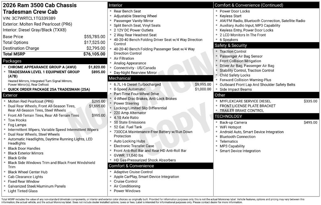 New 2026 RAM 3500 Tradesman w/ Chrome Appearance Group A AWD/4WD image 16