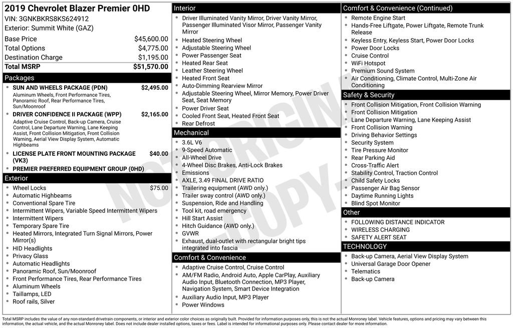 Used 2019 Chevrolet Blazer Premier w/ Sun and Wheels Package image 25