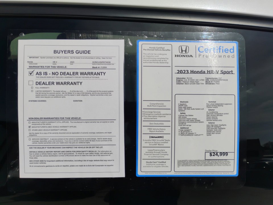 Certified 2023 Honda HR-V Sport image 33