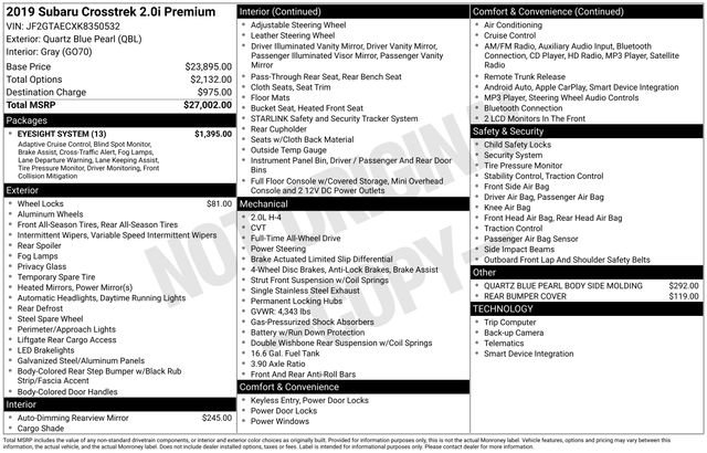 Used 2019 Subaru Crosstrek 2.0i Premium w/ Eyesight System image 32
