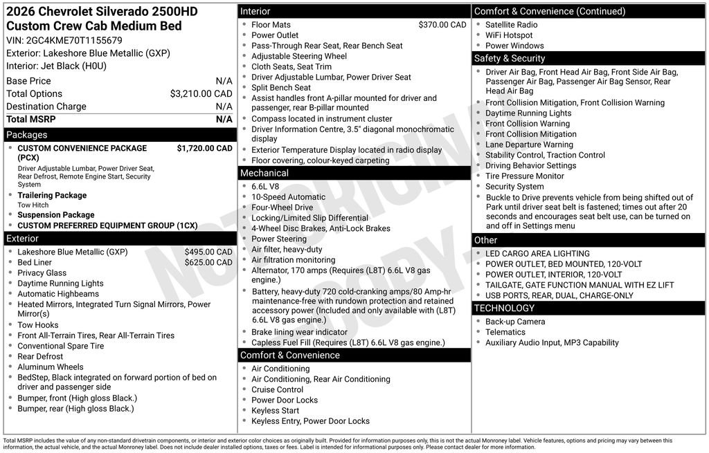 New 2026 Chevrolet Silverado 2500 Custom w/ Custom Convenience Package image 4