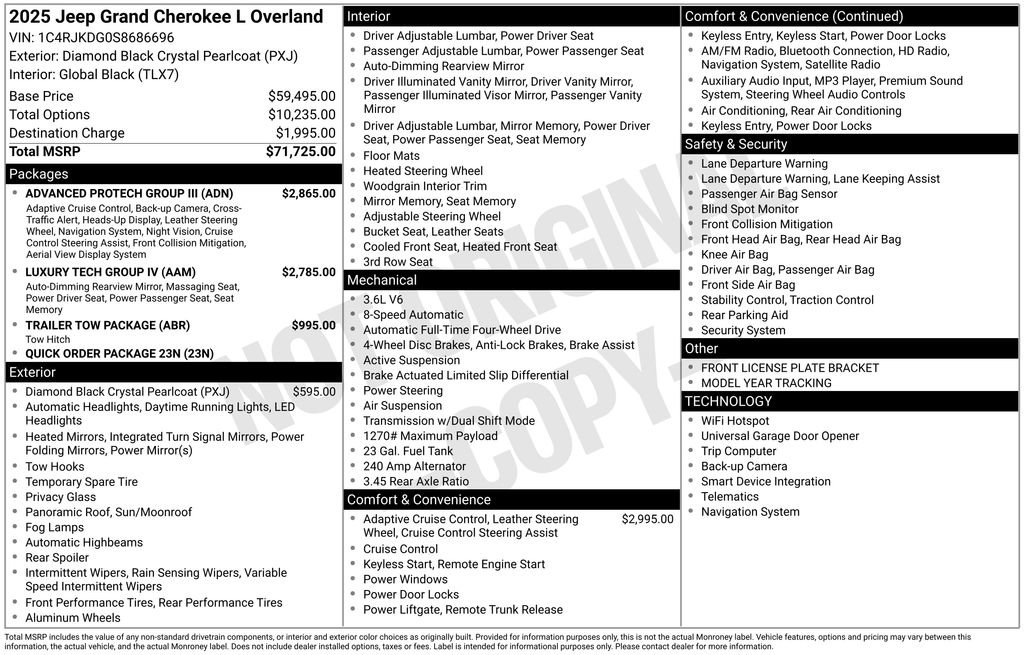 New 2025 Jeep Grand Cherokee L Overland w/ Advanced Protech Group III AWD/4WD image 6