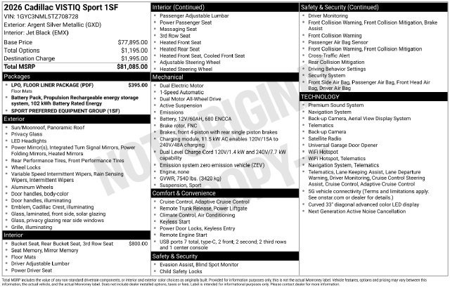 Certified 2026 Cadillac Vistiq Sport w/ LPO, Floor Liner Package AWD/4WD image 35