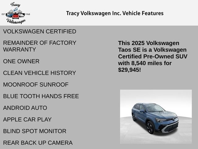 Certified 2025 Volkswagen Taos SE w/ Panoramic Sunroof Package image 6