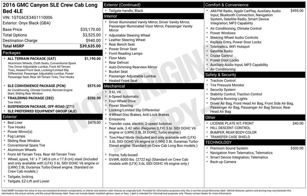 Used 2016 GMC Canyon SLE w/ All Terrain Package AWD/4WD image 37