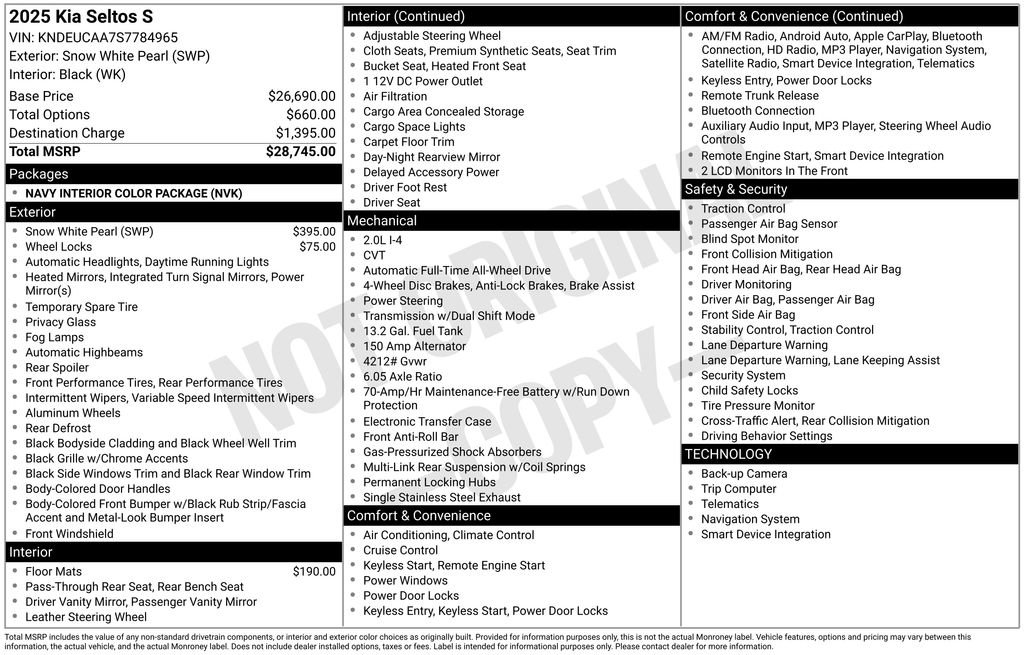 New 2025 Kia Seltos S AWD/4WD image 2