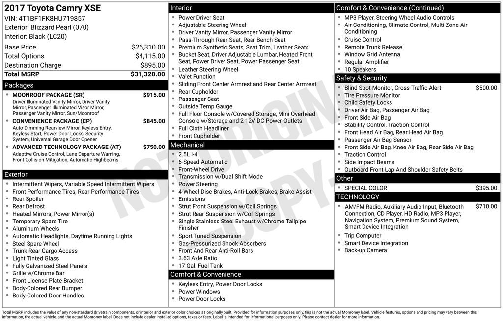 Used 2017 Toyota Camry XSE w/ Moonroof Package image 15