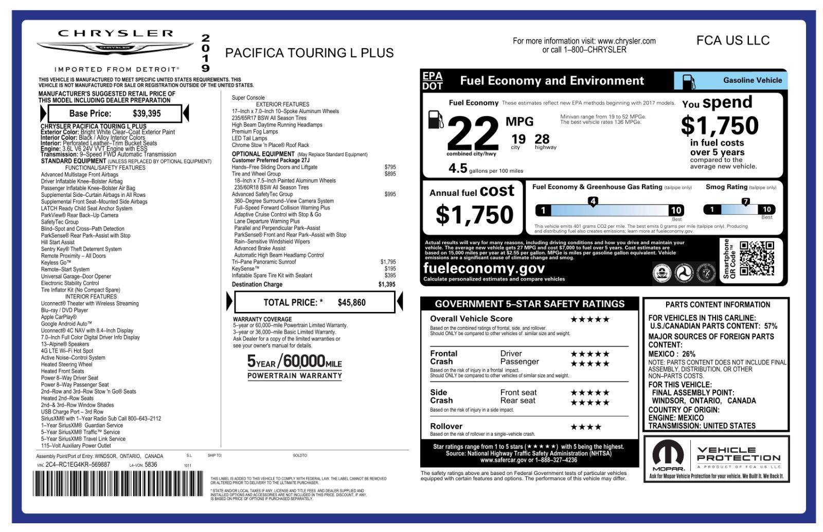 Used 2019 Chrysler Pacifica Touring-L Plus w/ Advanced Safetytec Group FWD image 32
