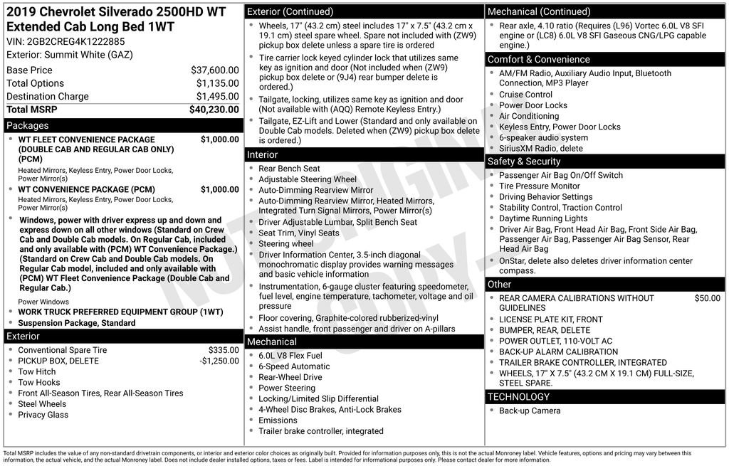 Used 2019 Chevrolet Silverado 2500 W/T w/ WT Convenience Package image 15
