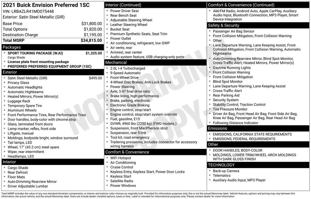 Used 2021 Buick Envision Preferred w/ Sport Touring Package image 4