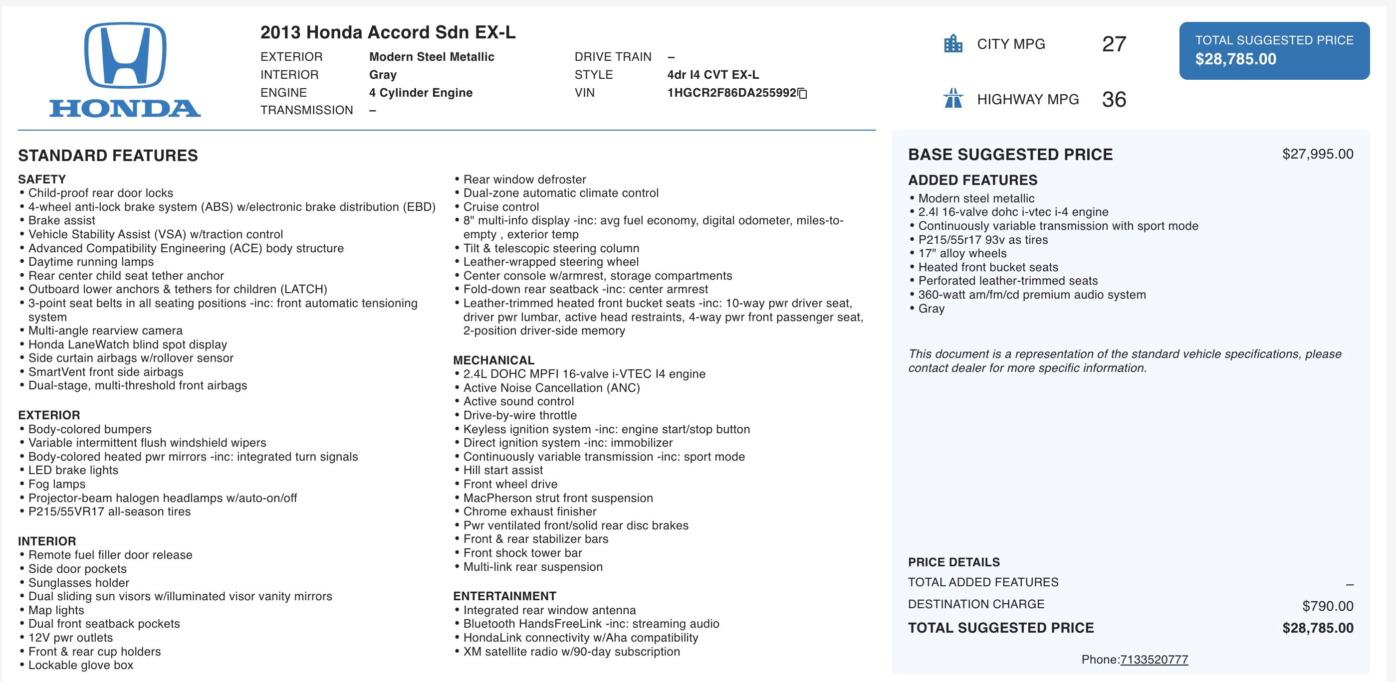 Used 2013 Honda Accord EX-L image 3