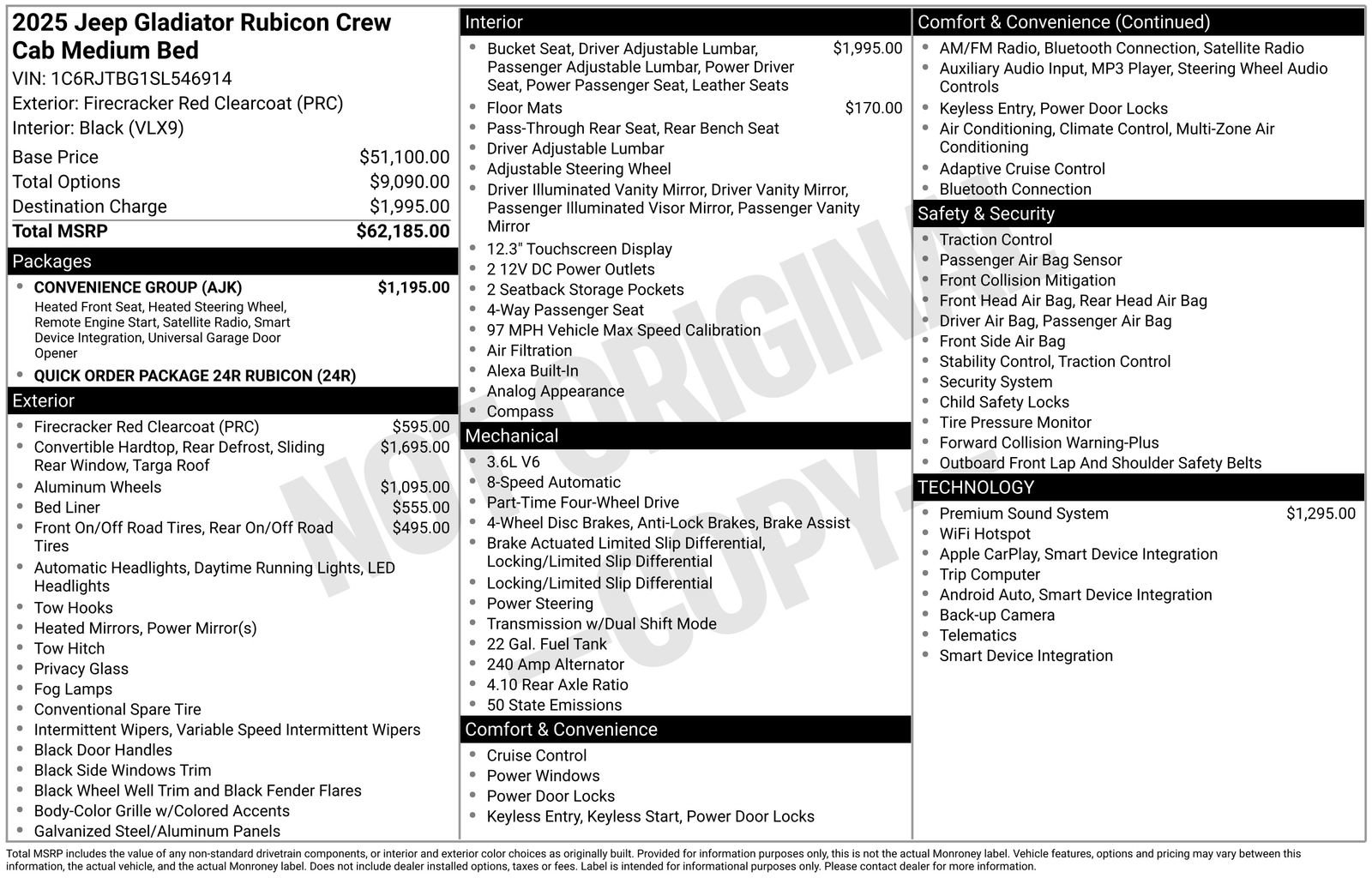 New 2025 Jeep Gladiator Rubicon w/ Convenience Group AWD/4WD image 4