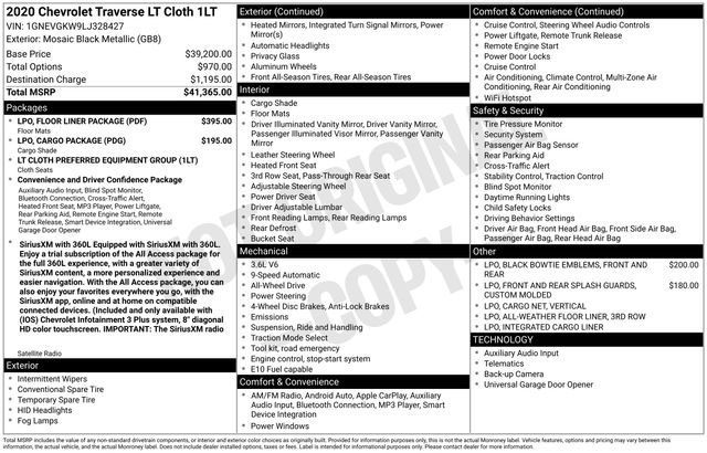 Used 2020 Chevrolet Traverse LT w/ LPO, Floor Liner Package image 34