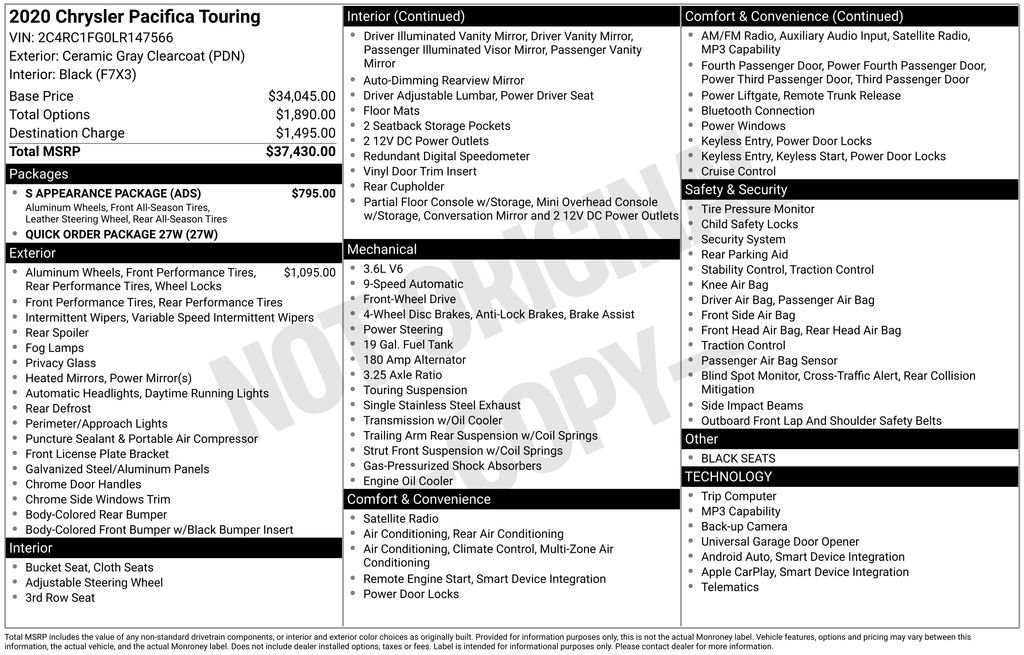 Used 2020 Chrysler Pacifica Touring w/ S Appearance Package FWD image 6