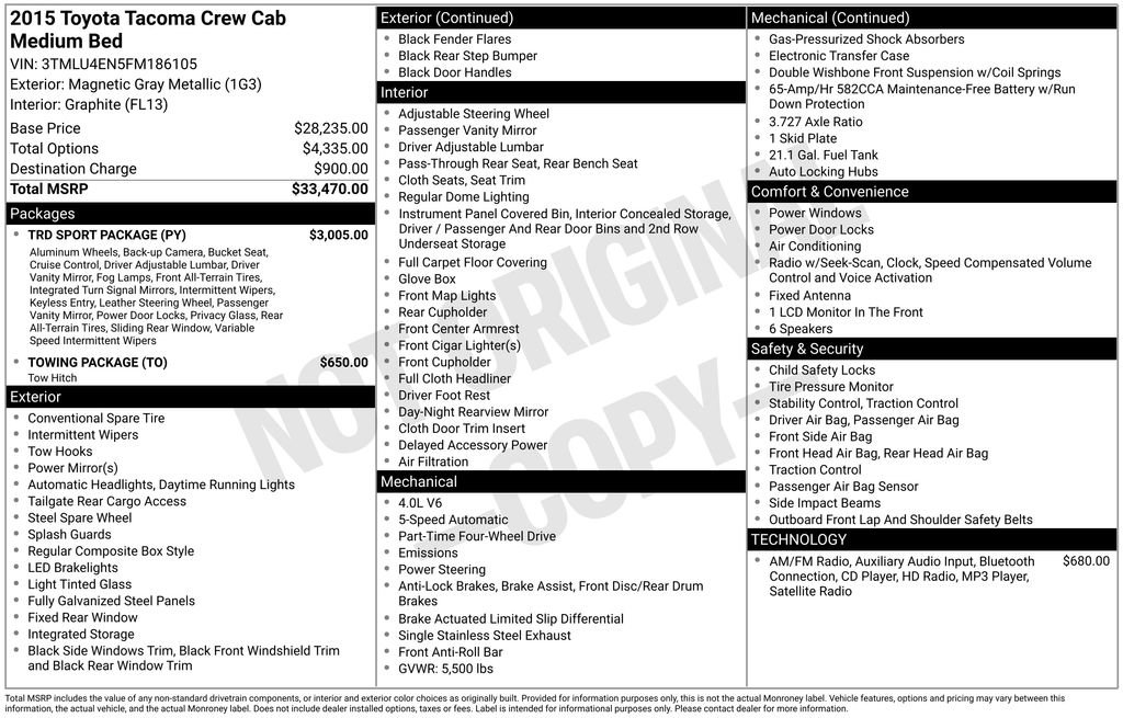 Used 2015 Toyota Tacoma 4x4 Double Cab w/ TRD Sport Package image 31