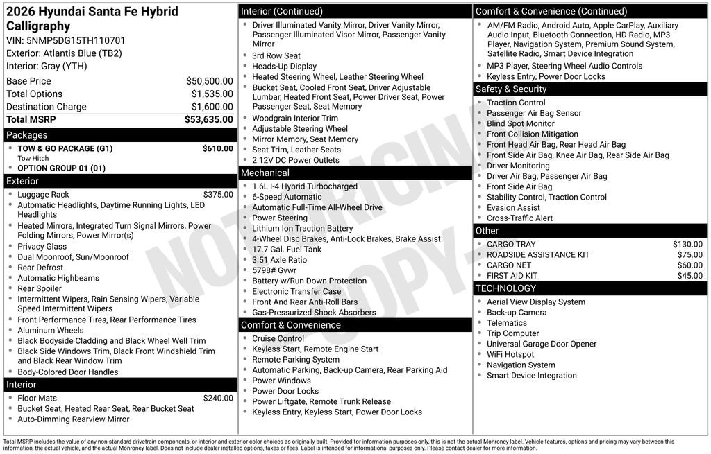 New 2026 Hyundai Santa Fe Calligraphy w/ Tow & Go Package image 6