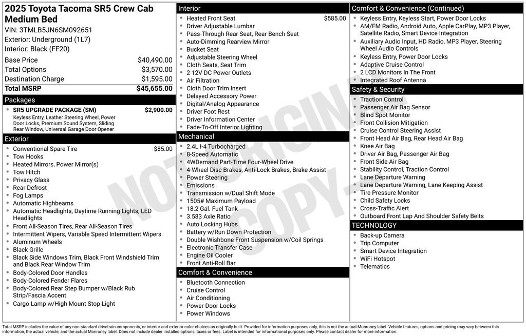 Used 2025 Toyota Tacoma SR5 w/ SR5 Upgrade Package image 2