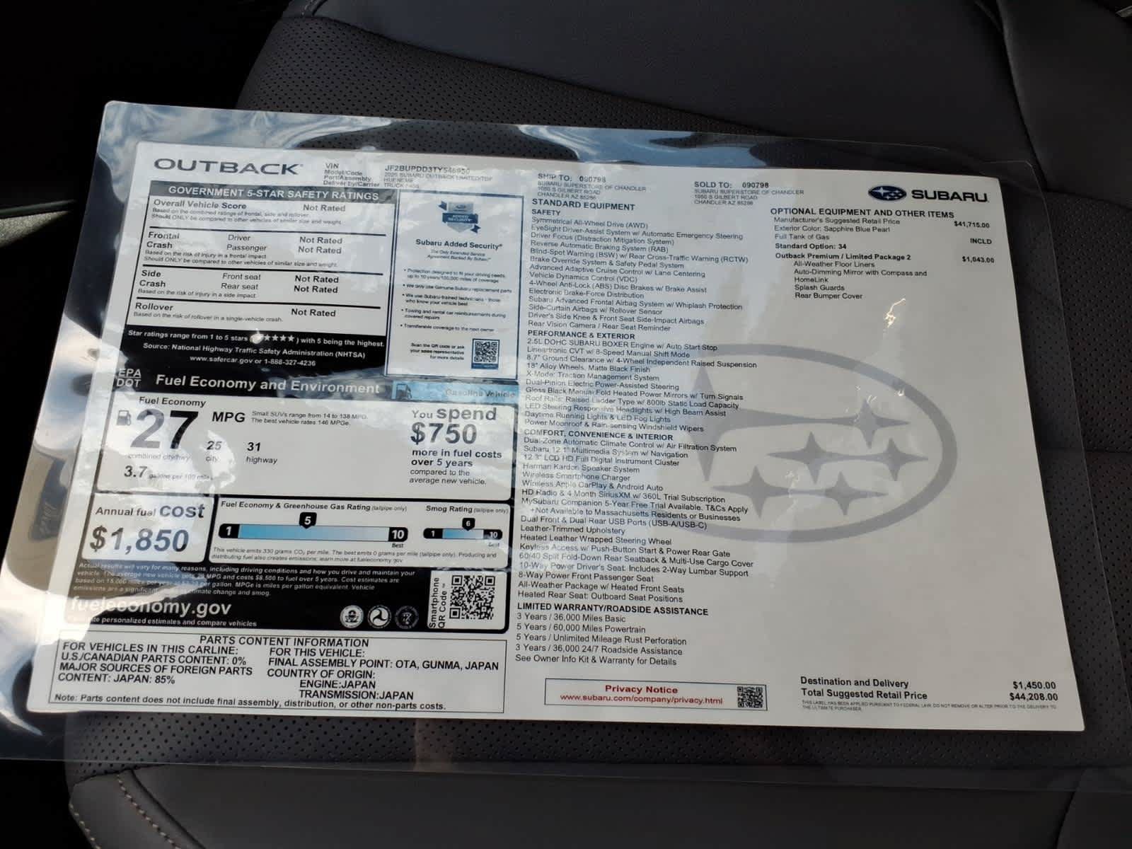 New 2026 Subaru Outback Limited w/ Premium/Limited Package 2 AWD/4WD image 40