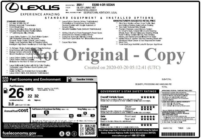 Used 2020 Lexus ES 350 w/ Premium Package FWD image 2