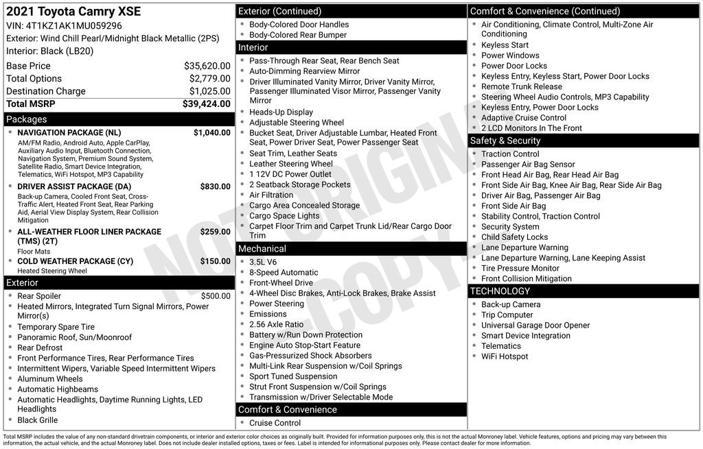 Used 2021 Toyota Camry XSE w/ Navigation Package image 34