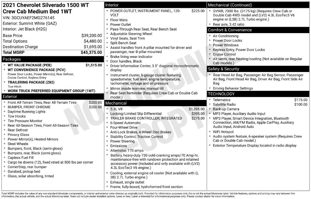 Used 2021 Chevrolet Silverado 1500 W/T w/ WT Value Package AWD/4WD image 45