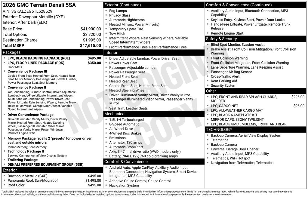 New 2026 GMC Terrain Denali w/ LPO, Black Badging Package AWD/4WD image 3