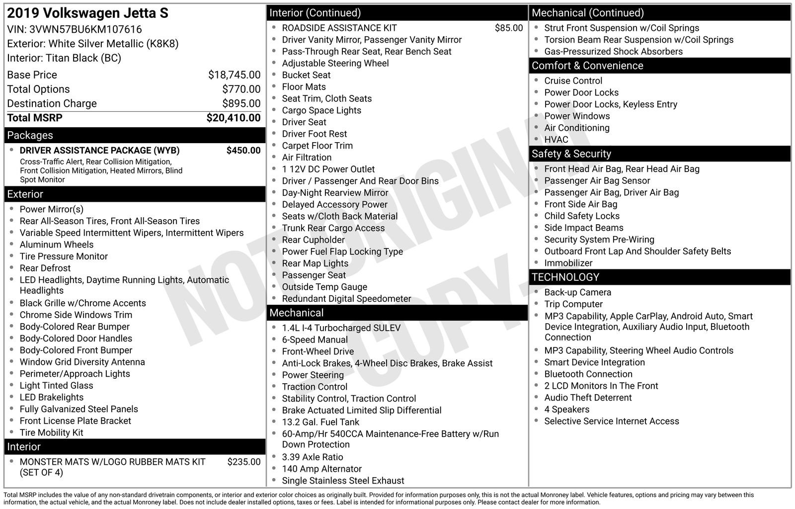 Used 2019 Volkswagen Jetta S w/ Driver Assistance Package FWD image 17
