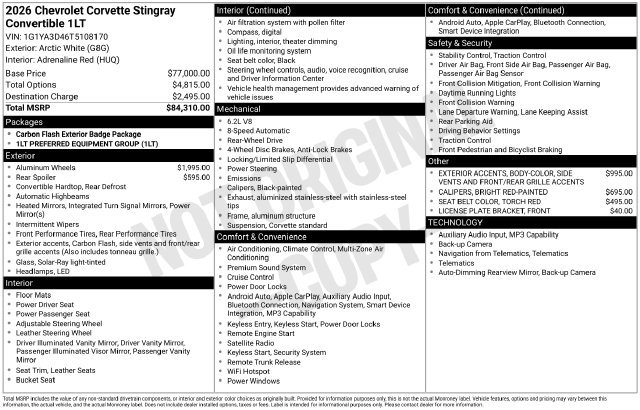 Used 2026 Chevrolet Corvette Stingray Convertible w/ 1LT RWD image 29