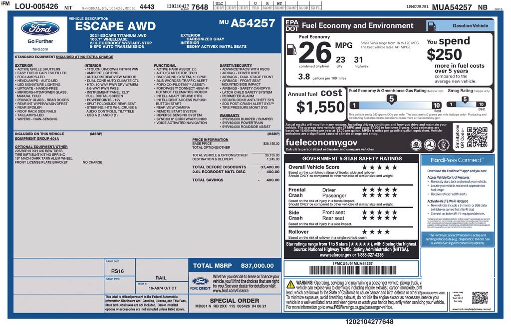 Certified 2021 Ford Escape Titanium AWD/4WD image 37