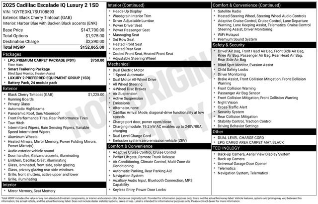 Certified 2025 Cadillac Escalade IQ Luxury 2 w/ LPO, Premium Carpet Package AWD/4WD image 34