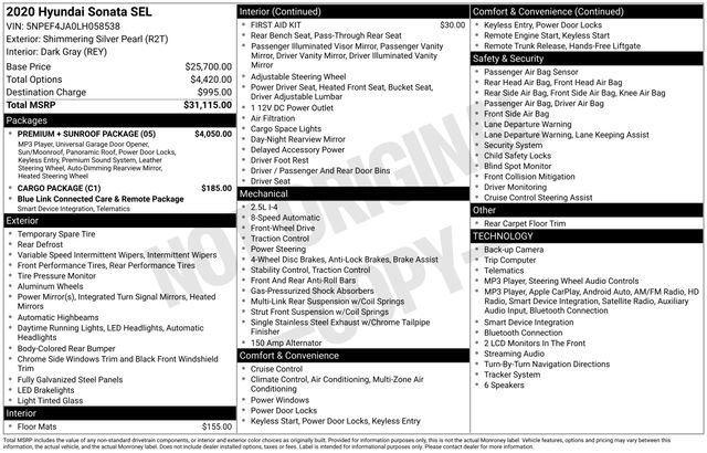 Used 2020 Hyundai Sonata SEL w/ Premium + Sunroof Package FWD image 10
