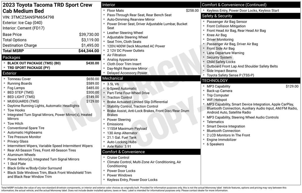 Certified 2023 Toyota Tacoma TRD Sport w/ Black Out Package (TMS) AWD/4WD image 33